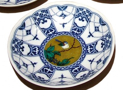 【染付絵柄の小皿セット】4号皿揃 染付瓔珞紋時代絵 012034