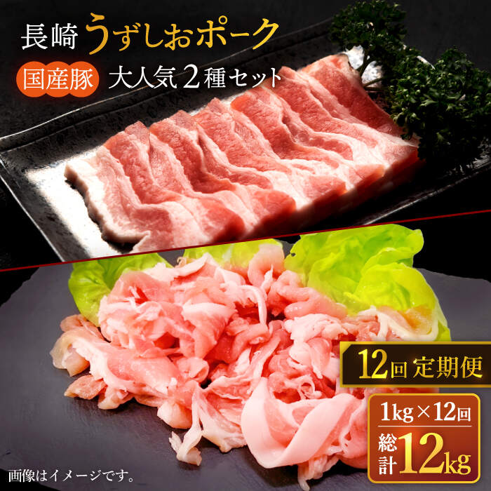 【ふるさと納税】【訳あり】【12回定期便】長崎うずしおポーク 大人気2種 セット 計1000g 国産豚 ＜スーパーウエスト＞ [CAG225]