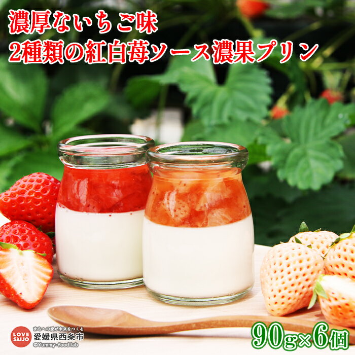 【ふるさと納税】＜濃厚ないちご味 2種類の紅白苺ソース濃果プリン 90g×6個＞ ※翌月末迄に順次出荷します。 スイーツ 洋菓子 お菓子 おかし デザート イチゴ ぷりん 紅ほっぺ 淡雪 あわゆき ミルク みるく 詰め合わせ 特産品 ゆきもと農園 愛媛県 西条市 【冷蔵】