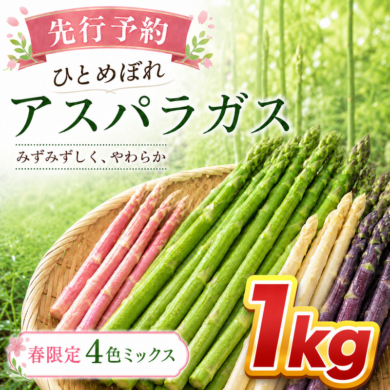 【先行予約】春限定 ひとめぼれアスパラガス 1kg 4色 食べ比べ 産地直送 農家直送 野菜 新鮮 旬 アスパラ 春野菜 サラダ バーベキュー BBQ ファミリー 大容量 ギフト