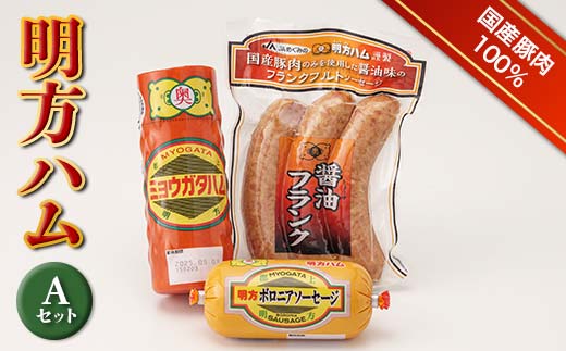 明方ハム Aセット ソーセージ ハム フランクフルト 詰め合わせ 計860g 国産 豚肉 F6M-017