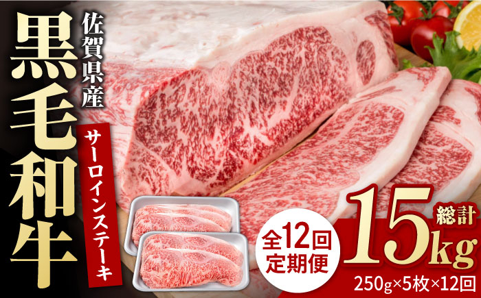 
            【12回定期便】佐賀県産 黒毛和牛 贅沢 サーロインステーキ 250g×5枚（計1250g）【いろは精肉店】佐賀県産 佐賀産和牛 牛肉 国産 肉 和牛 サーロイン ステーキ さーろいん すてーき 冷凍 白石町 九州 定期便 人気 高評価 九州 佐賀県 白石町 [IAG095]
          