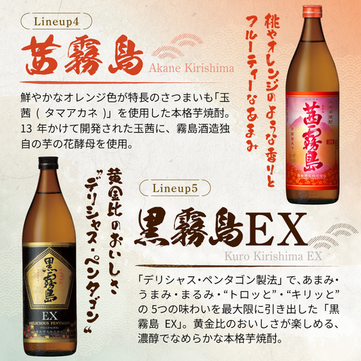 霧島酒造(25度)900ml×5色バラエティセット_17-3801-Y_(都城市) 霧島酒造 黒霧島EX 茜霧島 赤霧島 黒霧島 白霧島 本格芋焼酎 25度 900ml瓶×5本セット 5合瓶 本格焼酎
