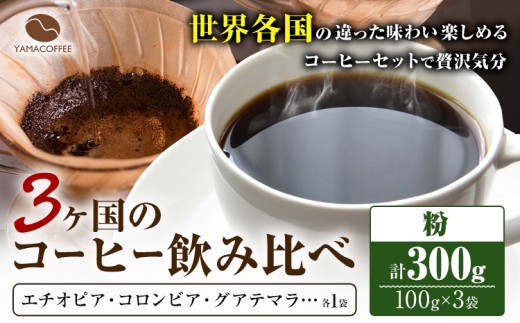 コーヒー豆 3ヶ国 飲み比べ  粉 計300g YAMACOFFEE《30日以内に出荷予定(土日祝除く)》大阪府 羽曳野市 コーヒー 粉 自家焙煎