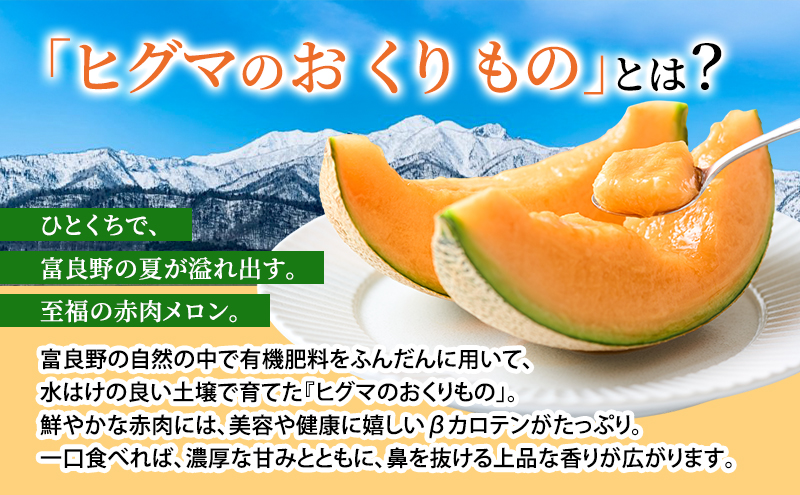 北海道 富良野産 ヒグマのおくりもの(メロン)[1玉 2kg以上/玉] メロン フルーツ 果物 新鮮 甘い 贈り物 ギフト 道産 ジューシー おやつ ふらの ブランド 夏