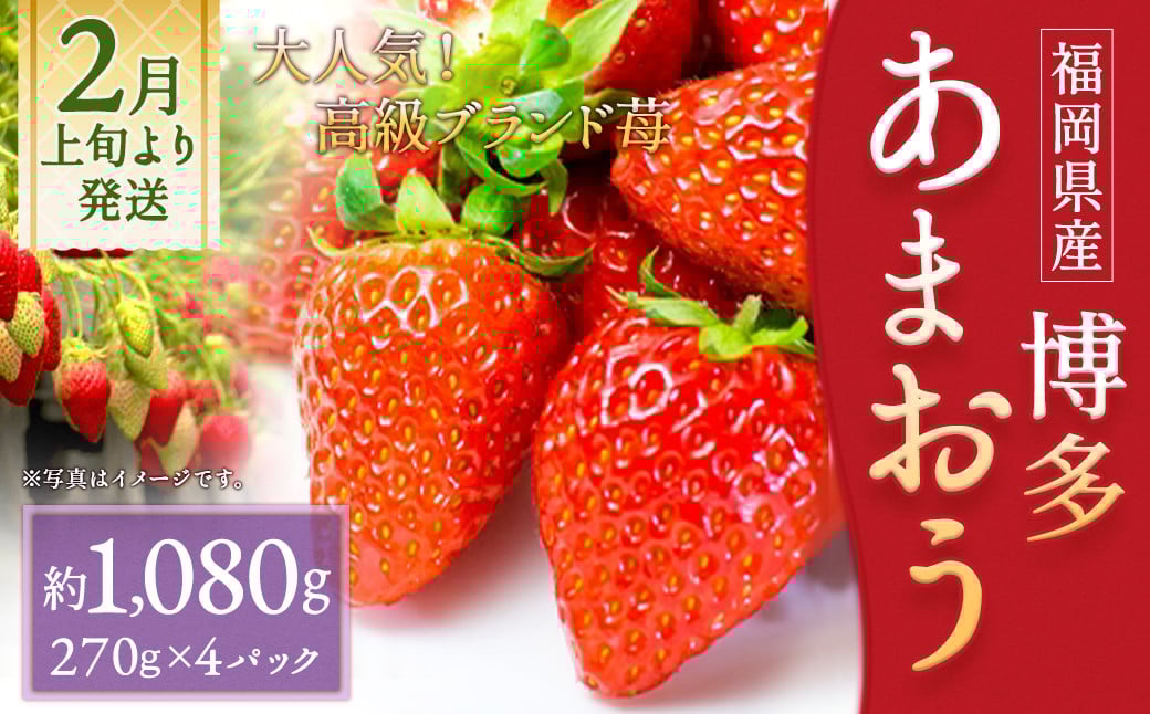 
            いちご「あまおう」 約270g×4パック 合計約1,080g 苺 果物 フルーツ 【2026年2月上旬～3月下旬順次発送予定】
          