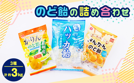 のど飴詰め合わせ30袋セット(かりんのど飴 80g、きんかんのど飴80g、ハッカ飴155g各10袋)【1150138】