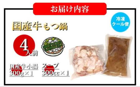 国産牛 もつ鍋 大山セット 味噌味 4人前 ／ モツ鍋 鍋 鍋セット 牛もつ 牛モツ 牛肉 お肉 肉 セット 九州 熊本県 熊本市 冷凍