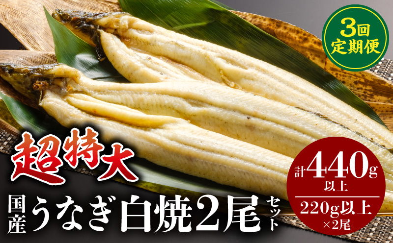 【3回定期便】うなぎ白焼(超特大サイズ)2尾 定期便 3回 鰻 うなぎ ウナギ 超特大 2尾 国産 国産鰻 国産うなぎ 宮崎県産 白焼 堪能 白焼き 長焼 さんしょう 山椒 冷凍 丑の日 お土産 惣菜 お惣菜 おかず 真空パック お取り寄せ
