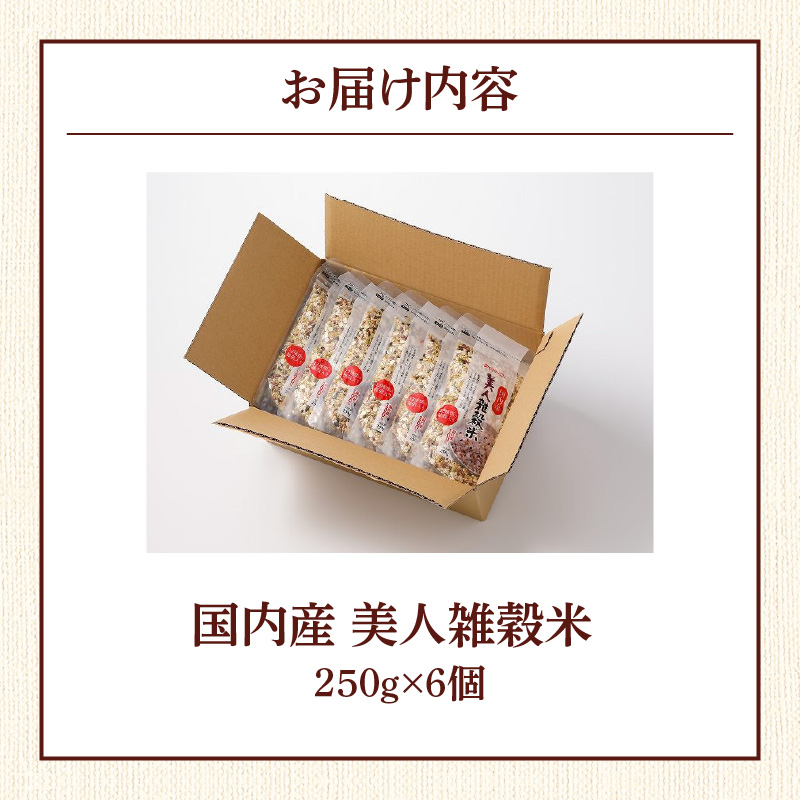 国内産 美人雑穀米 250g×6個 計1500g_雑穀米 国内産 250g × 6個 お届け回数 1回 美人雑穀米 雑穀 12種 ブレンド 混ぜて炊くだけ 冷めても美味しい 胚芽押麦 もち玄米 発芽 