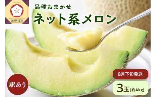 【2025年先行予約】 メロン 訳あり 3玉 約4kg 青肉 中玉 青森 五所川原 【2025年8月下旬発送】 ネット系メロン フルーツ 夏 旬 4キロ 果物 くだもの めろん