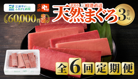 【 全6回 定期便 】老舗 三崎 まぐろ 問屋 から 直送 ！天然 マグロ 赤身 3kg を お届け M063-T09 訳アリ 訳あり ワケアリ わけあり 鮪 マグロ赤身 三崎港 海鮮 魚 お魚 魚介 魚貝類 天然 刺身 すきみ 漬けマグロ アレンジ 冷凍 や印 ふるさと納税 神奈川県 三浦市 おすすめ ランキング プレゼント ギフト