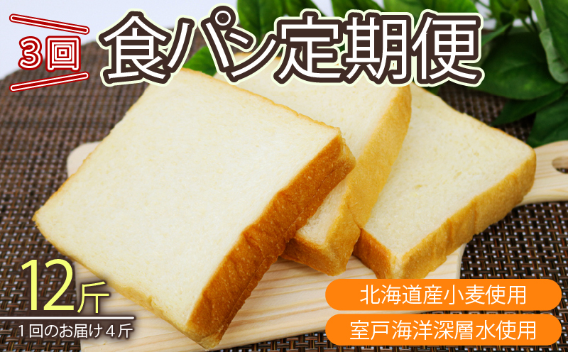 【室戸海洋深層水仕込み】深層水食パン連続３回定期便 食パン 朝食 ギフト 定期便 人気 ぱん おやつ ４斤×３回