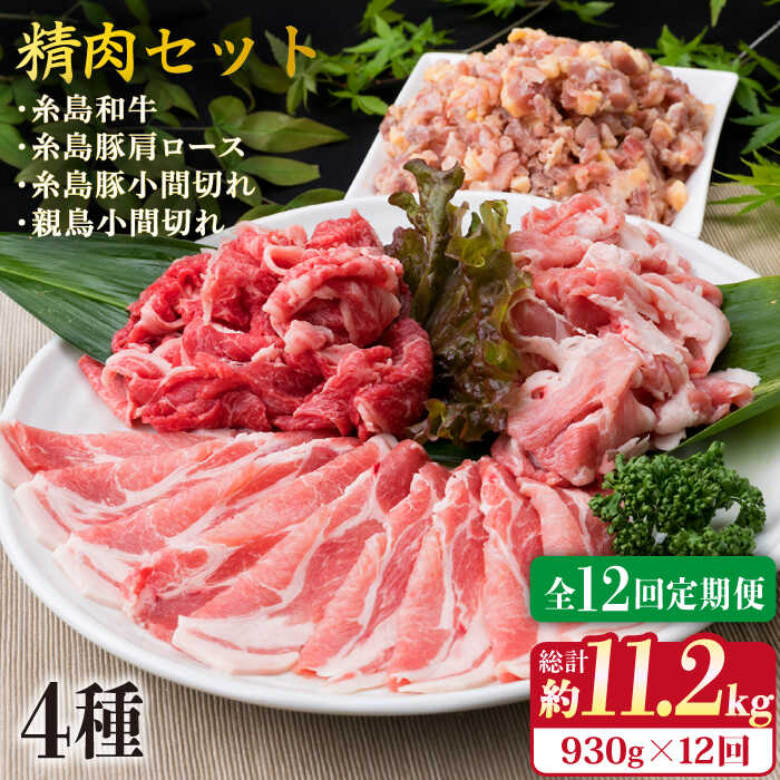 【全12回定期便】牛肉 豚肉 鶏肉 日常使いの精肉セット 930g 2〜3人前 4種 糸島市 / 糸島ミートデリ工房 [ACA195]