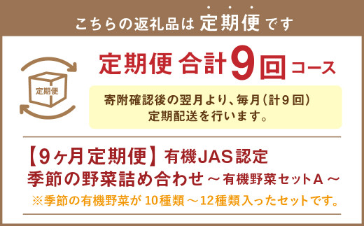 【有機JAS認定】【9ヶ月定期便】 季節の野菜詰め合わせ ～有機野菜セットA～