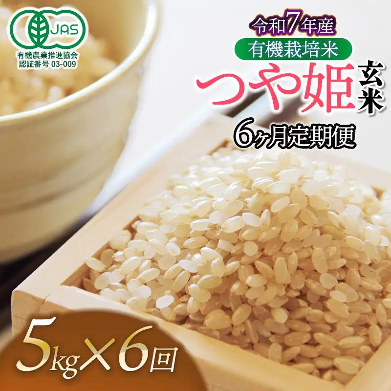 【令和7年産】【定期便6ヶ月】有機栽培米 つや姫 【玄米】 5kg×6回　山形県鶴岡市産　出羽弥兵衛　| お米 米 コメ こめ ライス つやひめ 5キロ ご飯 ブランド米 国産 主食 お取り寄せ 返礼品