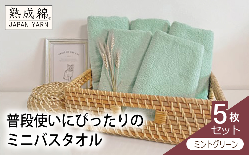【スピード発送】泉州タオル「普段使いにぴったりのミニバスタオル」５枚セット（ミントグリーン）【泉州タオル 国産 吸水 普段使い 無地 シンプル 日用品 家族 ファミリー】 G2250