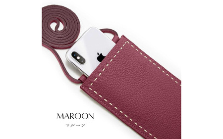 (MAROON)スマホとカードを美しく持ち運ぶ 本革マルチポシェット SPUR(ｼｭﾌﾟｰﾙ)