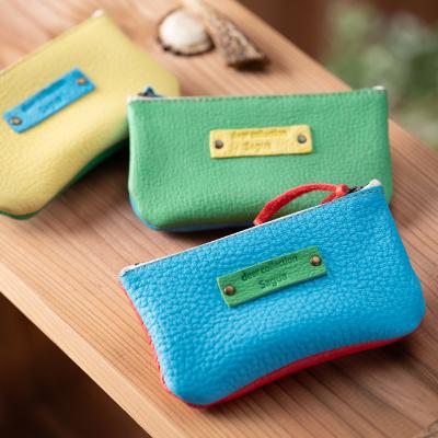 ふるさと納税 宍粟市 鹿革コレクション【露草×紅】ポーチジッパーモデル　AN2