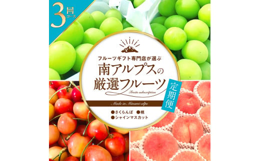 ＜2025年発送分先行予約＞フルーツギフト専門店が選ぶ南アルプスの厳選フルーツ定期便　全3品種（さくらんぼ・桃・シャインマスカット） ALPAH009