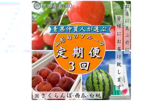 【定期便3回】青果仲買人が選ぶ！山形旬のフルーツ3選！[さくらんぼ・すいか・白桃]【令和7年産先行予約】FS24-597くだもの 果物 フルーツ 山形 山形県 山形市 2025年産