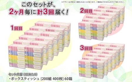 定期便 2ヵ月毎 全3回 ブライティア ソフト ボックスティッシュ 200組 400枚 60箱 日本製 まとめ買い リサイクル 長持 防災 常備品 日用雑貨 消耗品 生活必需品 備蓄 ペーパー 紙 北