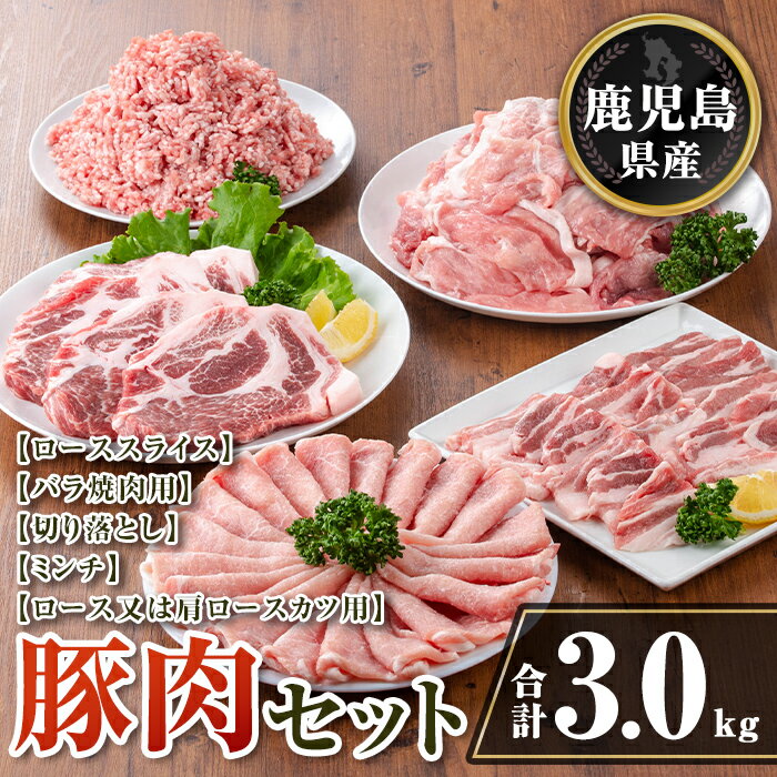 【ふるさと納税】鹿児島県産 豚肉セット (合計3kg) 鹿児島県産 豚肉 豚 肉 ロース 肩ロース 豚バラ 豚ばら バラ肉 ばら肉 切落し 切り落とし ミンチ 豚しゃぶ しゃぶしゃぶ ロースカツ とんかつ トンカツ 焼き肉 焼肉 小分け 真空 真空パック 冷凍 【TRINITY】