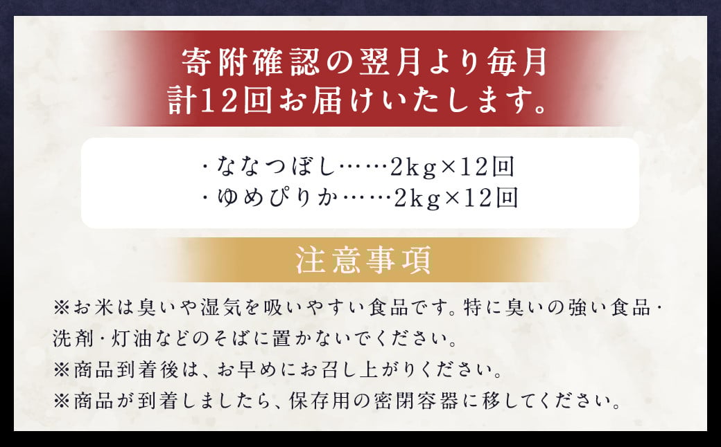 【12ヶ月定期便】らんこし米食べ比べ （ななつぼし・ゆめぴりか） 各2kg