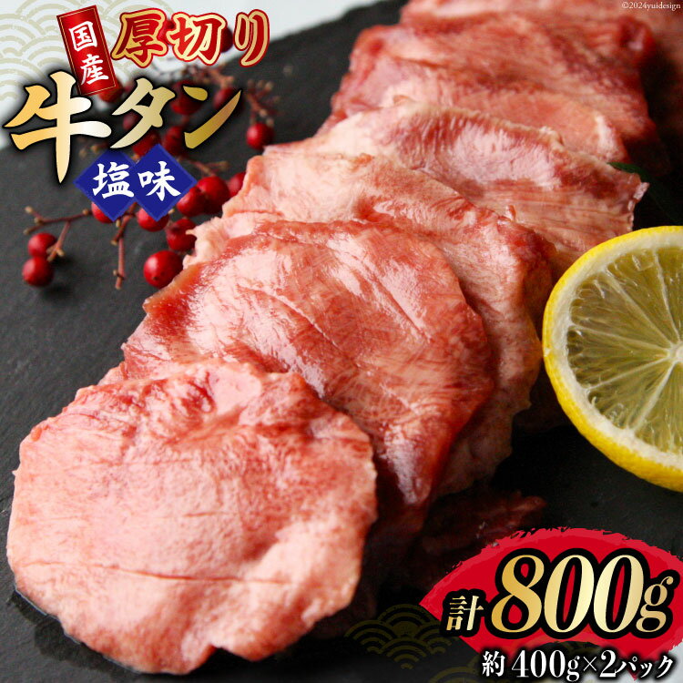 【ふるさと納税】牛タン 厚切り 8mm スライス 塩味 約400g 2p 計 800g [佐利 宮城県 南三陸町 30ag0021] 牛肉 精肉 牛肉 国産 小分け 冷凍 タン塩 たん塩 味付き 味付 焼肉 焼き肉 アウトドア 冷凍 肉