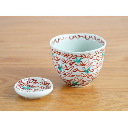 有田焼 ゆらり和カップ＆豆皿セット/赤絵風花【藍土】 A10-208_イメージ2