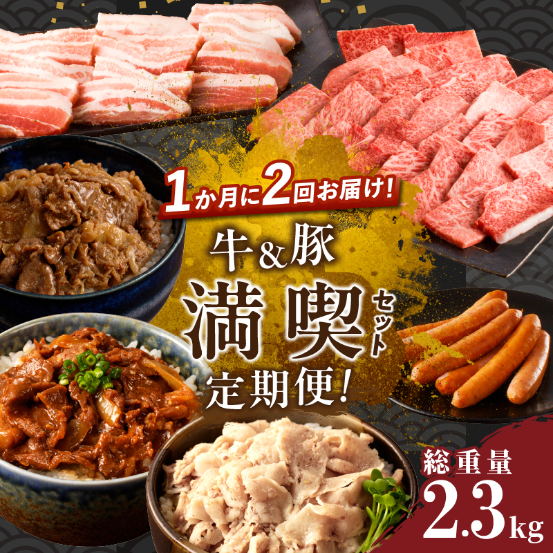 ≪定期便≫＼1か月に2回お届け!!／牛＆豚!!満喫セット【総重量2.3kg】_T030-052【肉 牛肉 豚肉 おかず 国産 人気 ギフト 食品 お肉 焼き肉 BBQ お土産 贈り物 送料無料 プレゼント】