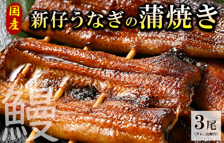 
国産新仔うなぎの蒲焼き3尾（タレ、山椒付）うなぎ 鰻 ウナギ 土用 丑の日 冷凍 グルメ 真空パック
※着日指定不可◇
