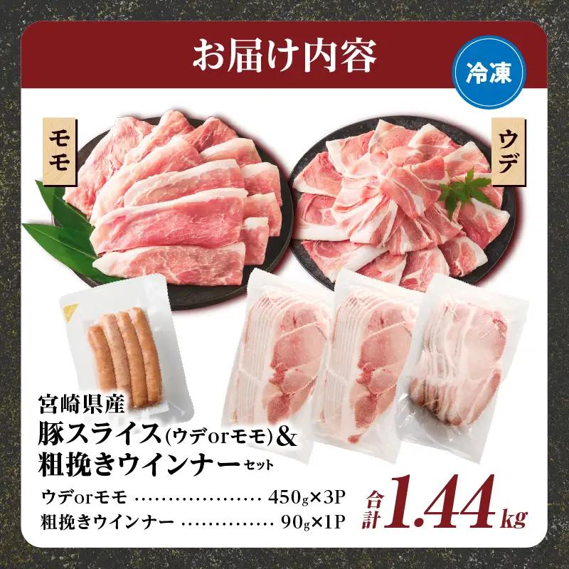 ≪訳あり≫宮崎県産豚スライス(ウデorモモ)&粗挽きウインナーセット合計1.44kg 肉 豚 豚肉 おかず 国産_T030-2058