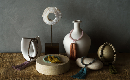 ひいらぎのお念珠【夕月夜（ローズクオーツ×洒落柿）】