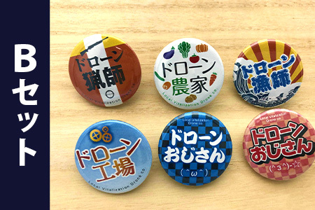ドローン缶バッジ6個【Bセット】ドローンマップ付き DR-4
