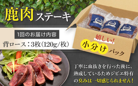 【全3回定期便】鹿肉 背ロース 120g×3枚 《喜茂別町》【EBIJIN】 ジビエ 鹿 ロース ステーキ ステーキ用 赤身 冷凍 冷凍配送 定期便[AJAO028]