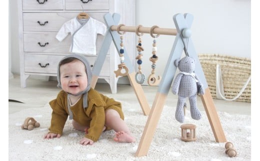 HOPPL（ホップル） 【アウトレット品】 ベビージムセット（ジム：ホワイト・ハンギングトイ：グリーン）