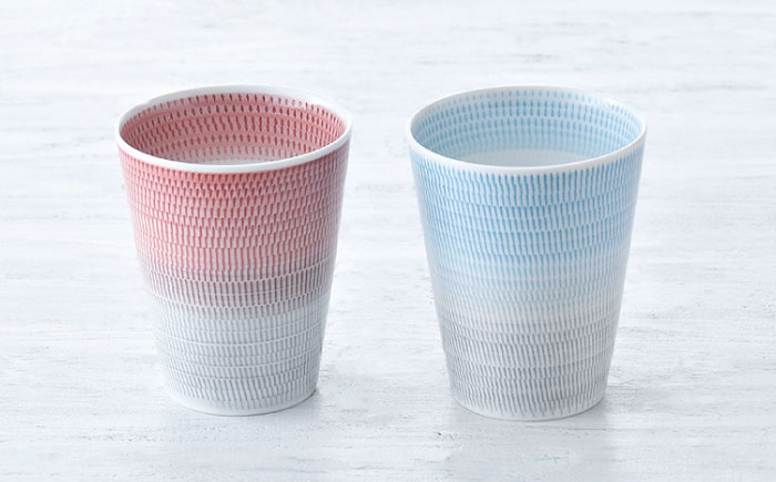 【波佐見焼】色染め流し フリーカップ （大） 赤・トルコ【一真窯】 [BB58]