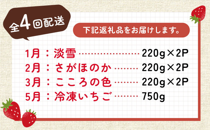 【全4回定期便】岸川農園 超希少品種入り赤白いちご（淡雪・さがほのか・こころの色・冷凍いちご） /  佐賀県 / 岸川農園 [41ASAG008]