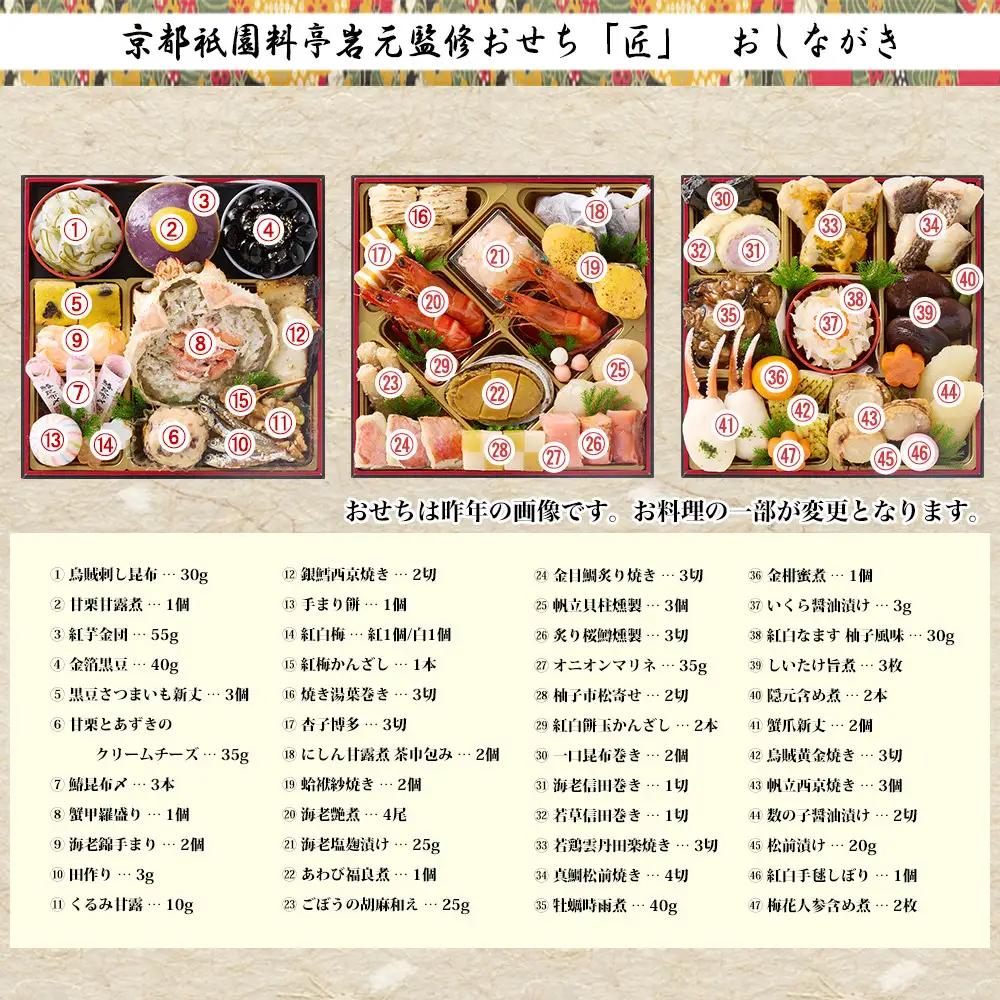 【京都祇園 岩元】冷蔵おせち三段重「匠」カニver. 約3～4人前｜本格 料亭おせち 毎年完売必至 人気