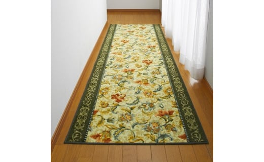 
            日本製 廊下カーペット 65cm×180cm ＜オリエンタル更紗＞ 滑り止め加工 (グリーン)【1273135】
          