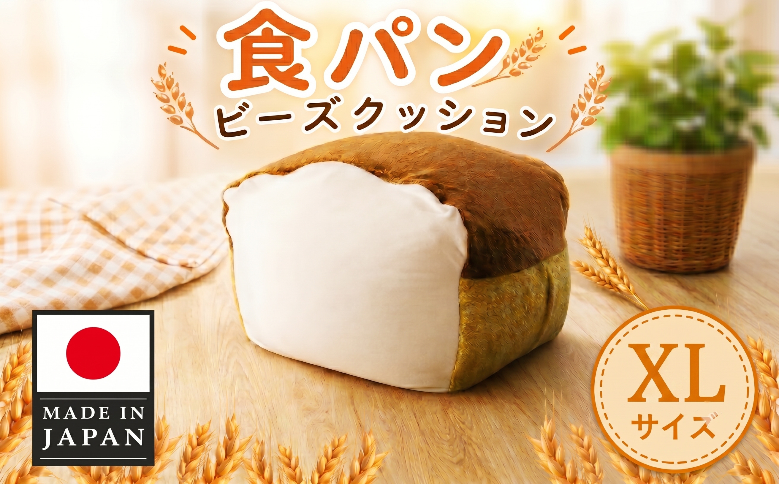 
            食パンビーズクッションXLサイズ ／ クッション インテリア チェア リラックス 癒やし 体にフィット かわいい 食パンデザイン おしゃれ 個性的 ユニーク もちもち ふんわり プレゼント 子ども部屋 日本製クッション 自社工場製 神奈川県 No.299
          