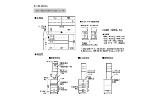 【パールホワイト】食器棚 カップボード 組立設置 ECB-1600R [No.648] ／ 家具 インテリア  岐阜県