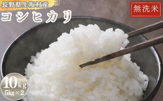 【2026年米 先行予約】コシヒカリ 無洗米 10kg(5kg×2袋) 長野県産 生坂村産 高地栽培 冷めてもモチモチ コメ おこめ お米 こしひかり 白米 信州 長野県 生坂村 [株式会社野の香]