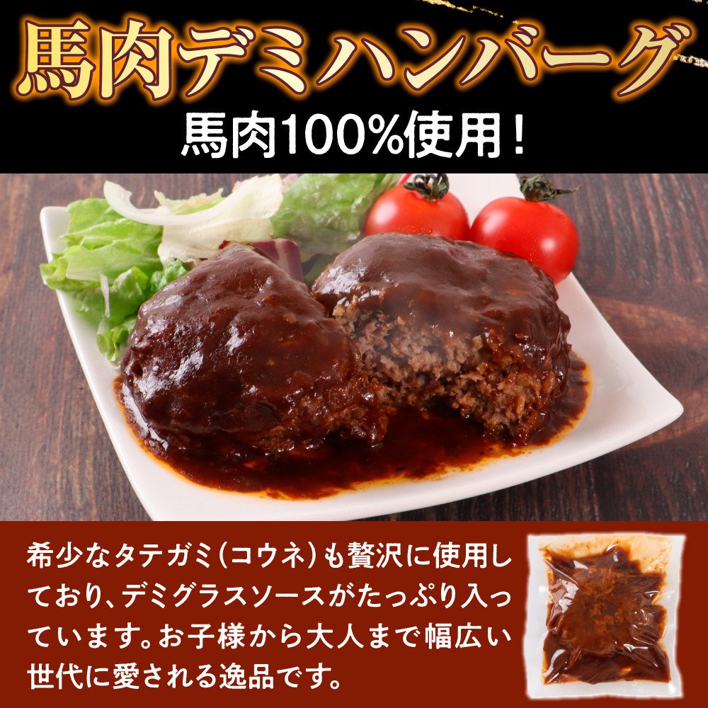 AG19 菅乃屋シェフのお惣菜詰め合わせ 4種セット 合計約1.6kg  馬肉ハンバーグ 馬肉デミハンバーグ 馬スジ煮込み 馬もつ味噌煮込み