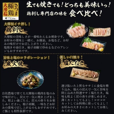 「さつま極鶏大摩桜」鶏刺し3種&特選ササミ塩たたきと炭火焼 食べ比べセット【配送不可地域：離島】【1186229】