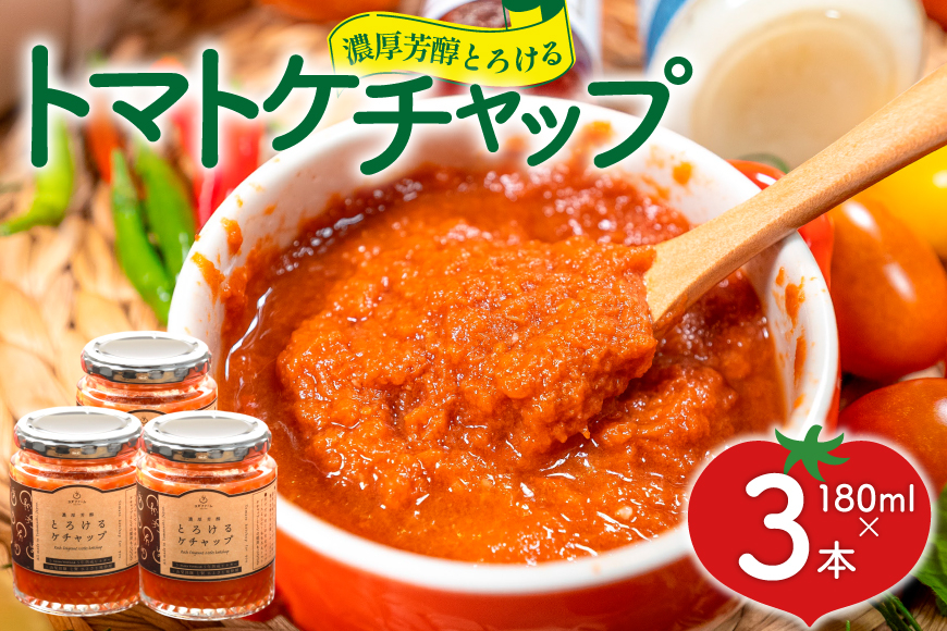 
                  【ZIP!で紹介】濃厚芳醇とろけるトマトケチャップ 3本 (180g×3) [ヨダファーム 山梨県 中央市 21471032] トマト とまと ケチャプ 調味料 tomato 
                