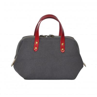 ふるさと納税 長浜市 帆布ミニポーチ チャコールグレー×選べる本革持ち手6色【ルージュ(赤色)】