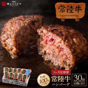 3ヶ月 定期便 常陸牛ハンバーグ100g×10個 計1kg × 3回 セット 肉のイイジマ（DU-97）