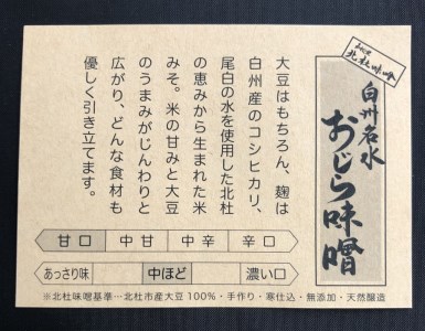 【北杜味噌】　ご自宅用　みそ1.8kg(600g×３種)白州・八ヶ岳・明野）食べ比べセット　味噌汁約１００杯分　